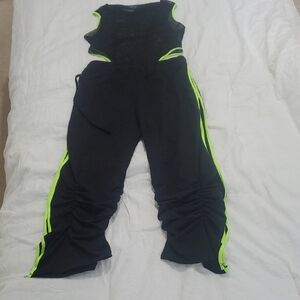 Black and Neon Green Women's Capris